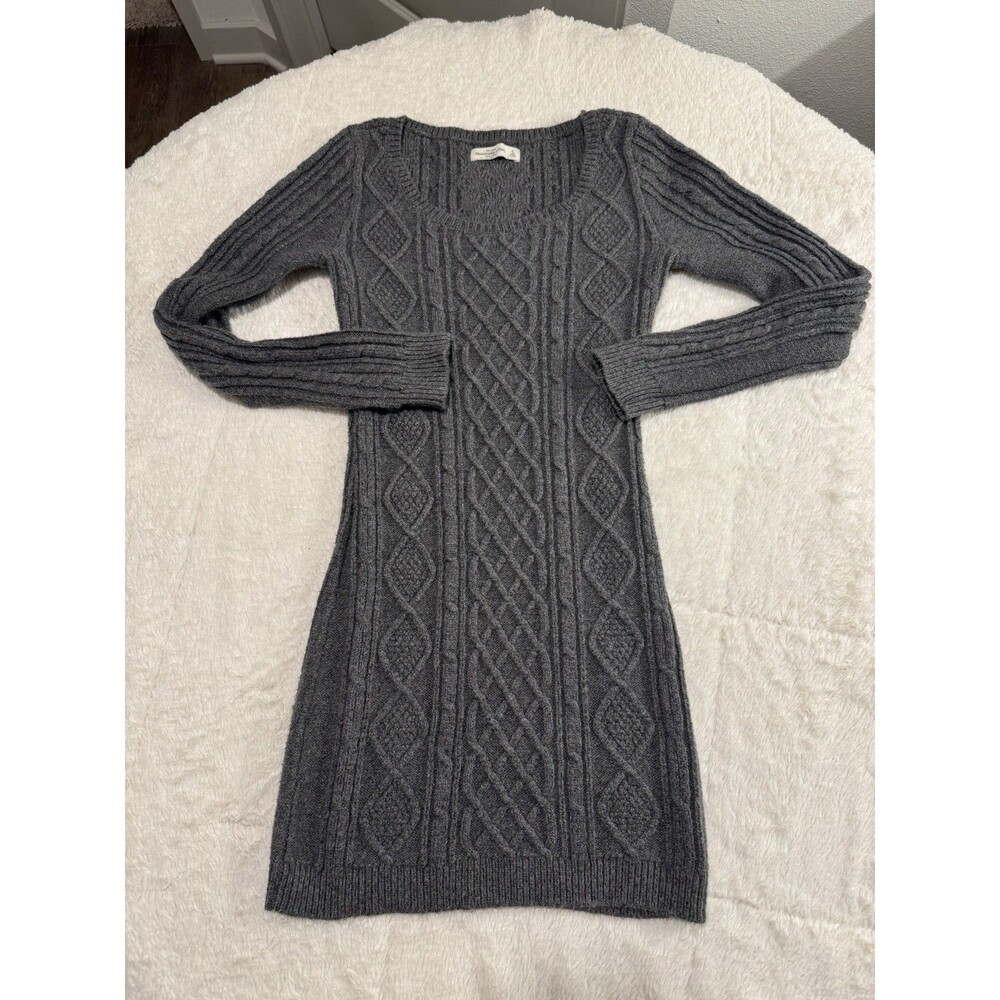 Abercrombie & Fitch Sweater Dress Women Small Heather Gray Cable Knit Casual Y2k